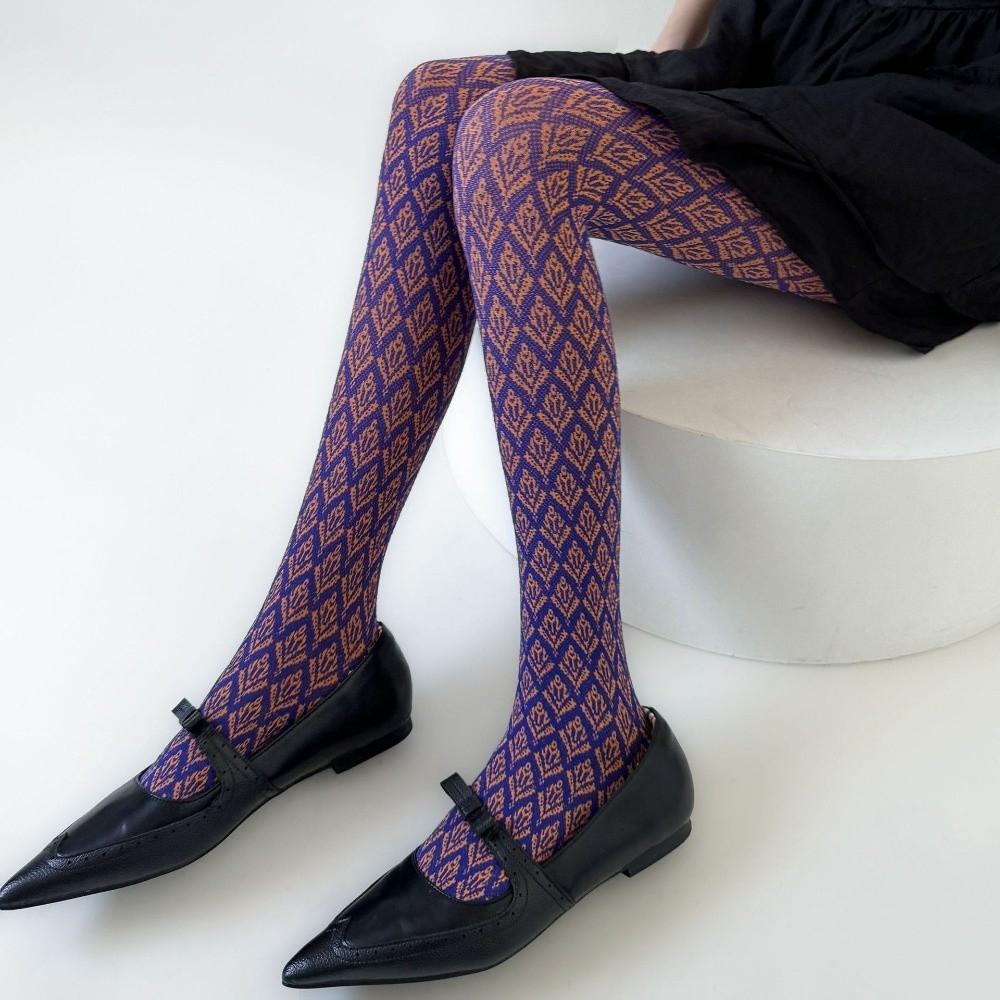 Retro Floral Tights Pantyhose Jacquard Patterned Slimming Tights Bottoming Stockings Autumn Winter