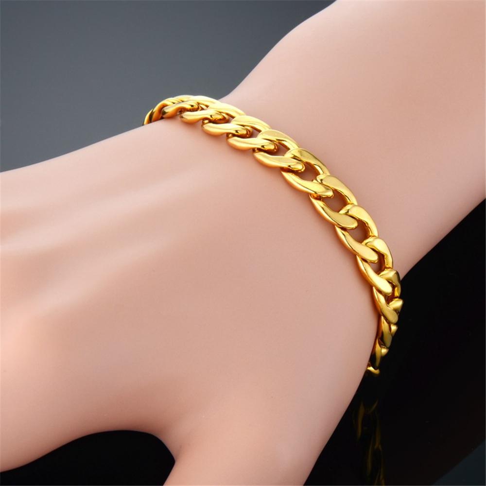 Hip Hop Curb Cuban Link Chain Bracelet 21cm Gold Silver Color Stainless Steel 7mm Hand Chains For Women Men Jewelry Gift