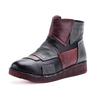 Color matching leather short boots warm and comfortable cotton shoes winter first layer cowhide flat bottom beef tendon sole casual women's boots