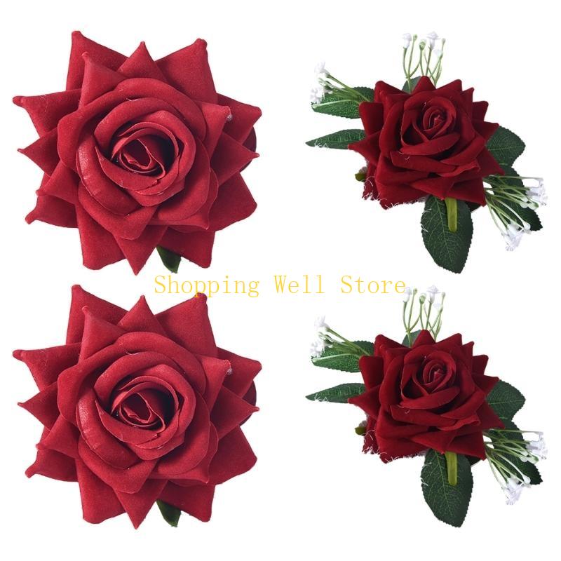 KX4B Florals Curtain Tiebacks Clasps 4 Pack Artificial Rose Flower Drapery Holdbacks Clips Window Drapes Holders Clamp