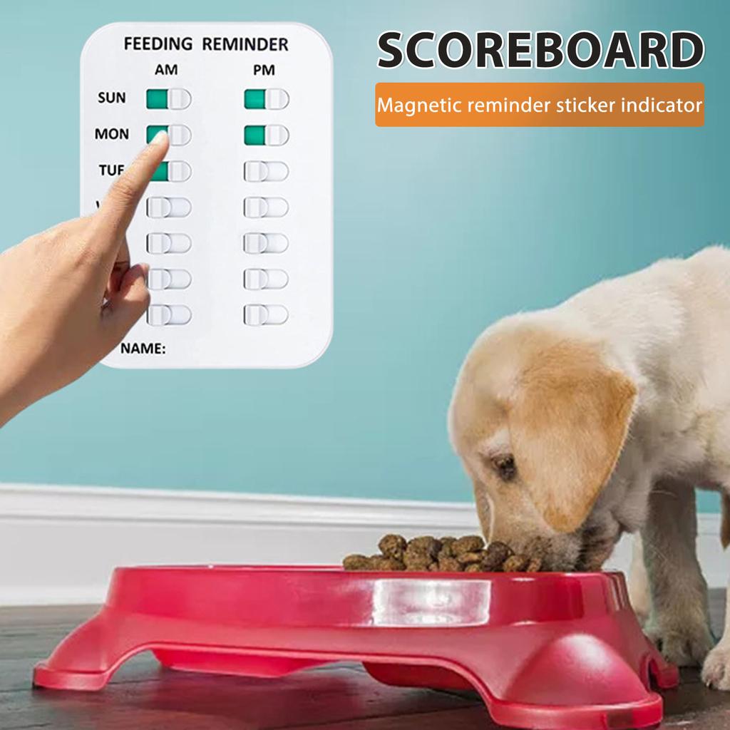 Pet Feeding Reminder,AM/PM Indication Chart Wtih Magnetic Reminder Sticker,Feed Your Puppy Dog for Prevent Overfeeding & Obesity