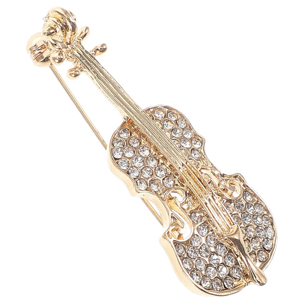 Golden Vintage Guitar Brooch Pin Rhinestone Crystal Musical Instrument Violin Brooch for Men Women Dress Suit Coat Hat