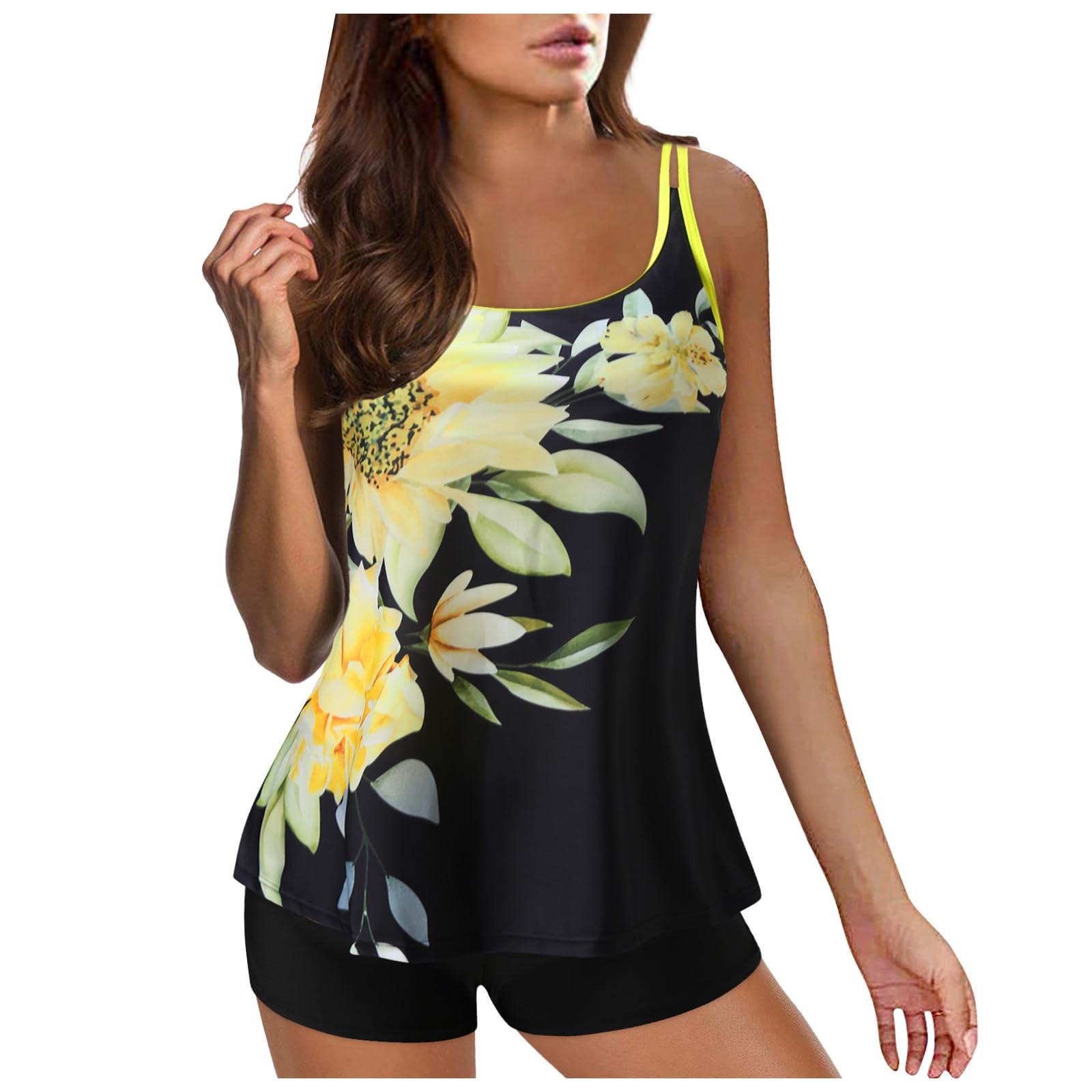 

Женский раздельный модный напечатанный большой размер плоский костюм сексуальный с подкладкой на груди без стального бюстгальтера купальник XL жёлтый