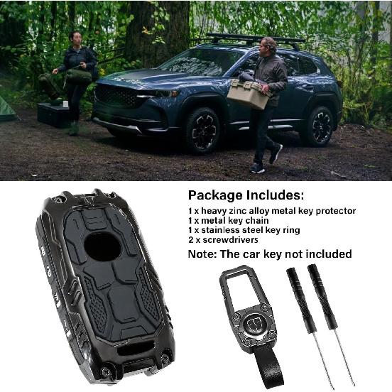 Mech Style Heavy Metal Key Fob Cover For -2024 2025 Mazda CX-5 CX-30 CX-50 CX-70 CX-90 3 6 CX-9 WAZSKE11D01 662F-SKE11D01, Zinc Alloy Key Case
