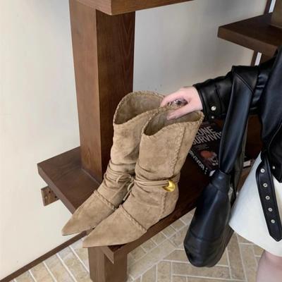 Vendita Calda 2025 Stivali Donna Retrò Punta Affilata Moda Stivali in Pelle Donna Tendenza Primavera Autunno Stivaletti Donna Versatili