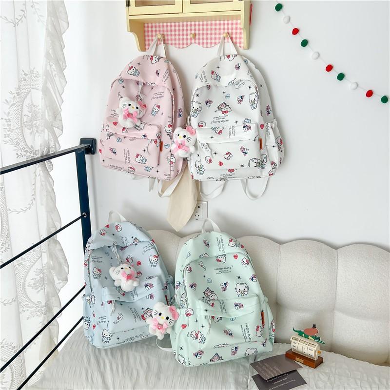 Cute Cartoon Sanrio Hello Kitty Backpack Large Capacity Student Schoolbag  Delicate Personality Trendy Girly Kt Bag Gifts