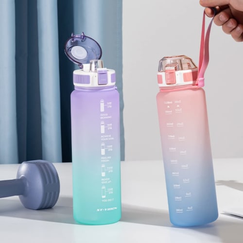 KAISWK Water Bottle, 1.1L Large Capacity with Time Marker, Ultra-Lightweight, Cold and Heat Resistant, Portable, Leak-Proof, BPA-Free, Unisex, for Adu