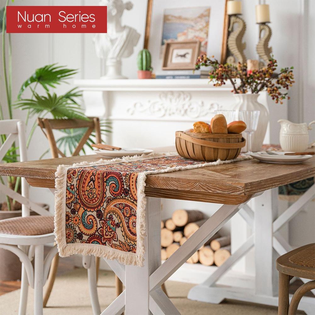 1 Stück Nuan Serie Modische Kunst bedruckte Tischflagge mit Quastenkante Weicher Tischläufer für für Esstischdeko Küche für Heimtisch Heimdeko