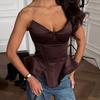 European and American style sexy fish bone waist tube top versatile design sense satin hip vest top cross-border Spice Girls women's clothing
