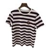 Nanyou Premium Cotton Color Block Stripe Embroidered Short Sleeve Round Neck Knit T-shirt for Women