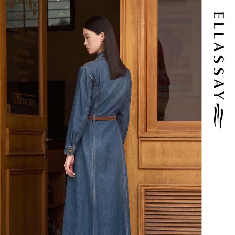 ELLASSAY Women's Simple Denim Long-Sleeve Dress