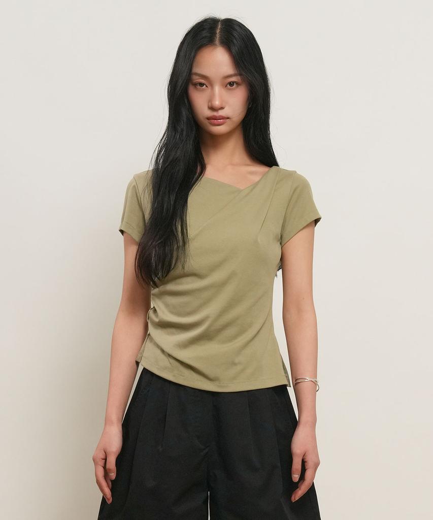 GENERALIDEA Drape Shirred Jersey Blouse [Light Khaki] / Gf2Lts527