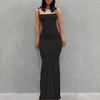 Women Sling Dress Sleeveless Square Collar Slim Fit Floor Length Dress Solid Color Office Party Wedding Sexy Dress