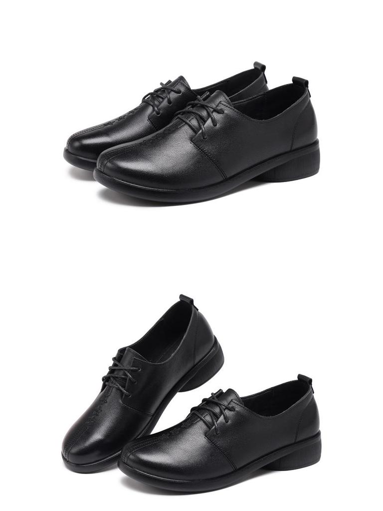 Genuine Leather Soft Sole Non-slip Lace-up Flats for Women, Plus Size, Round Toe, Autumn Style.
