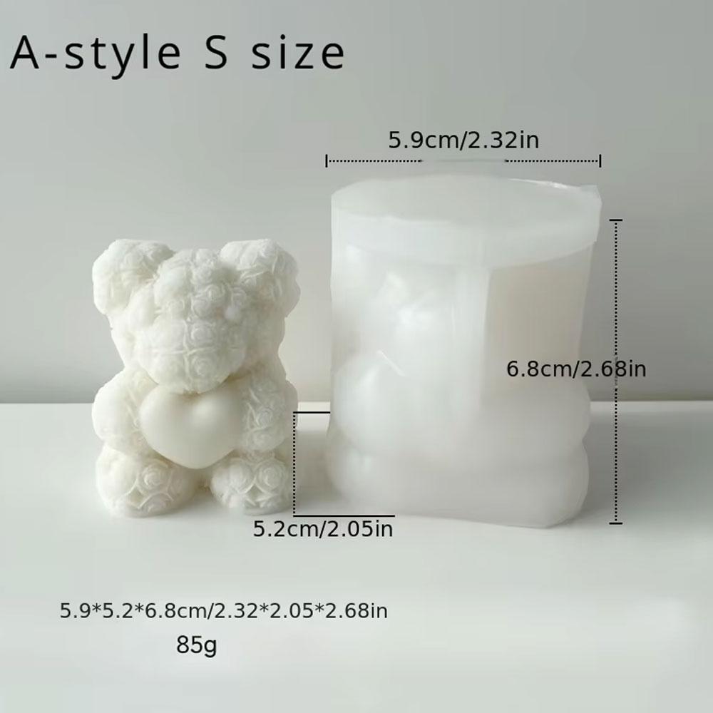 Romantic Rose Love Bear Silicone Candle Mold Flower Rabbit Plaster Doll Making Tool Heart Bunny Wedding Party Decor  Bride Gifts