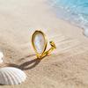 Abalone Shell Ring Natural Mother of Pearl Gold Plated Adjustable Open Irregular Geometric French Vintage Summer Beach Jewelry