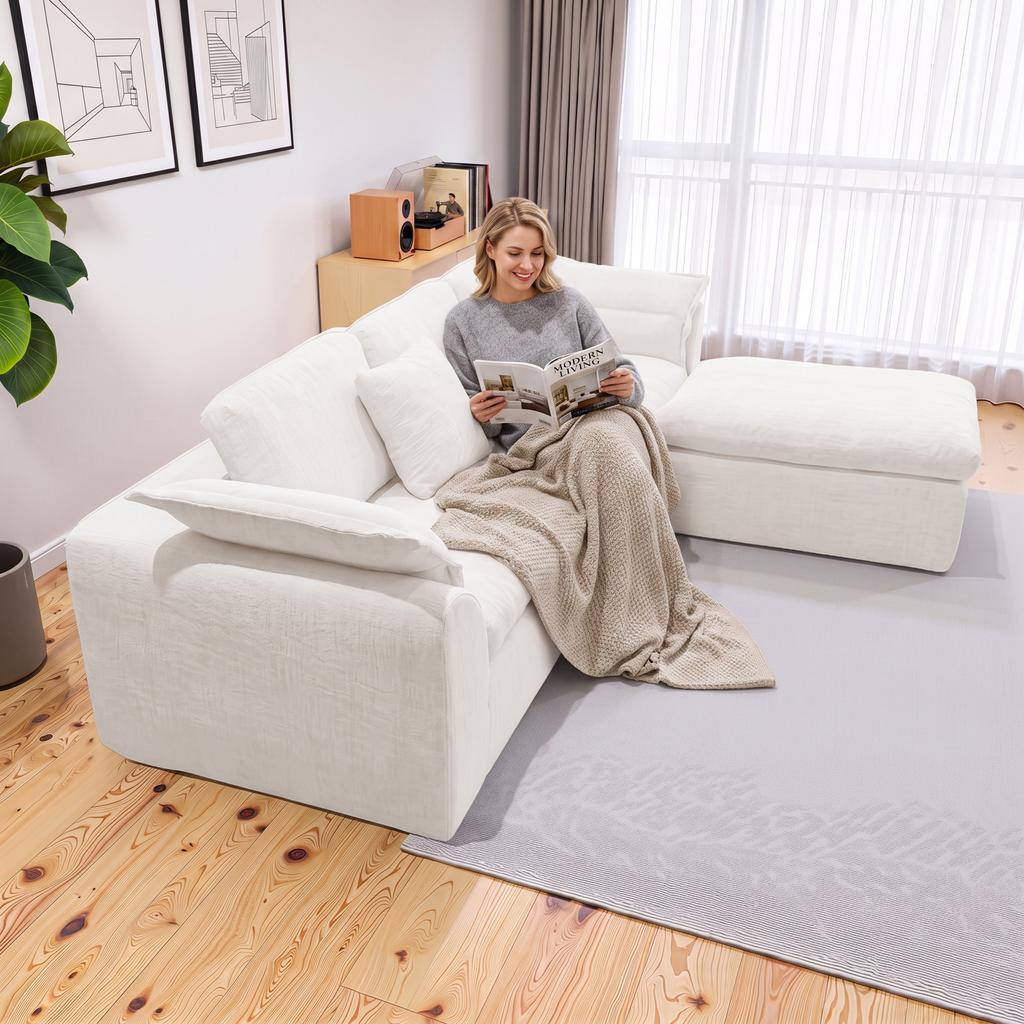 Modular Sectional Cloud Couch With Movable Ottoman, 4 Seat Modern Sofa, Deep Seat L shaped Couch For Living Room,Bedroom Apartment