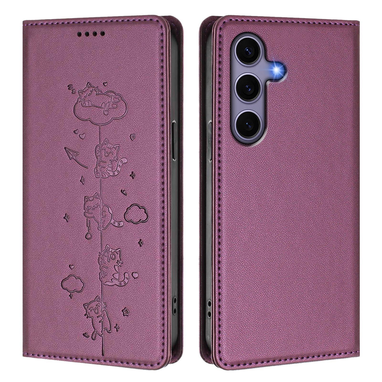 

For Samsung Galaxy S25/Galaxy S24 Case RFID Blocking Wallet Stand Imprinted Cat Pattern Leather Phone Cover