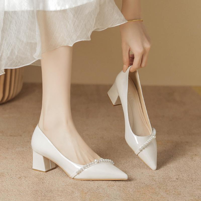 High heels women's spring new single shoes women's nude cheongsam bridesmaid shoes women's daily wedding shoes women's bride shoes