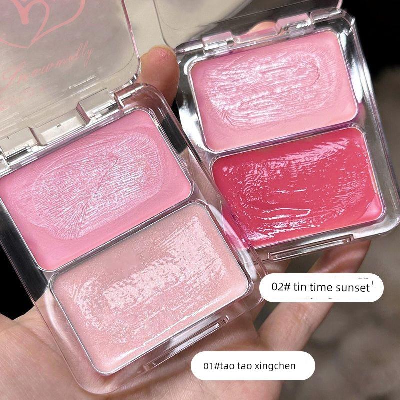 Water-Glossy Skin Blush Cream, Dual-Color Combination, Multi-Use Highlighter, Expansion Color, Natural, Three-Dimensional, Clear, Hydrating Blush