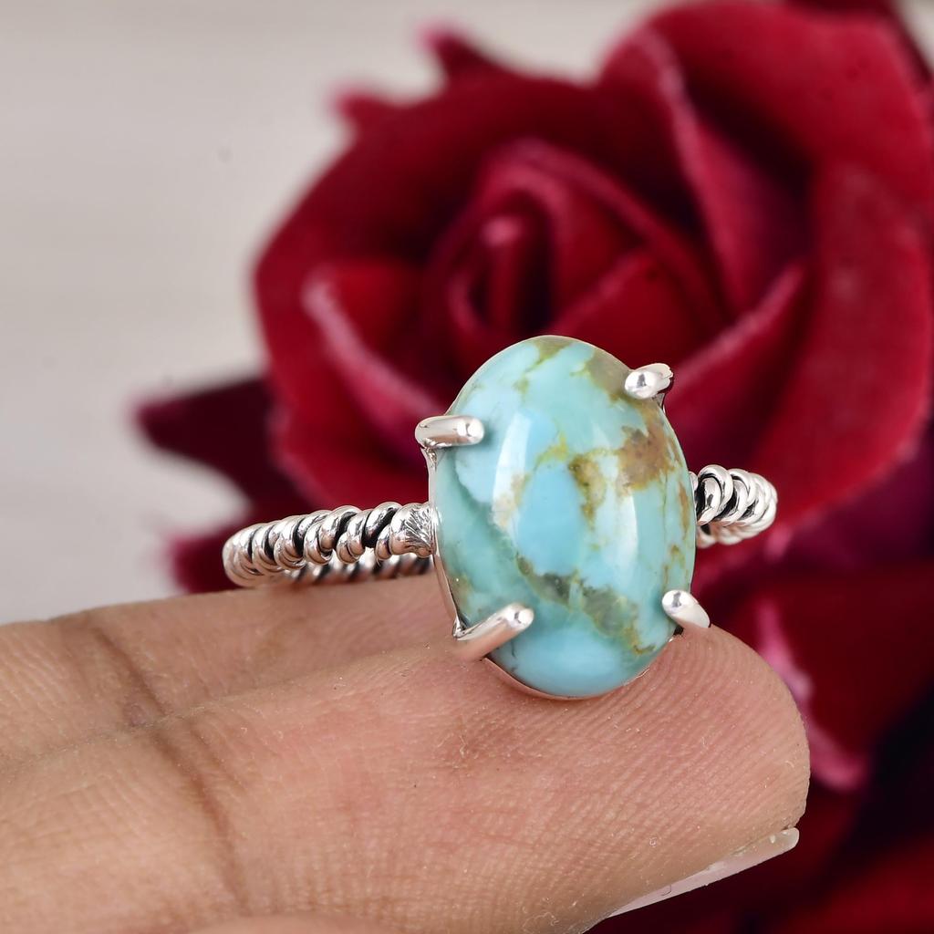Kingman Turquoise Oval Ring, Handmade Sterling Silver Ring, December Birthstone Jewelry, Boho Statement Ring, Gift For Mom