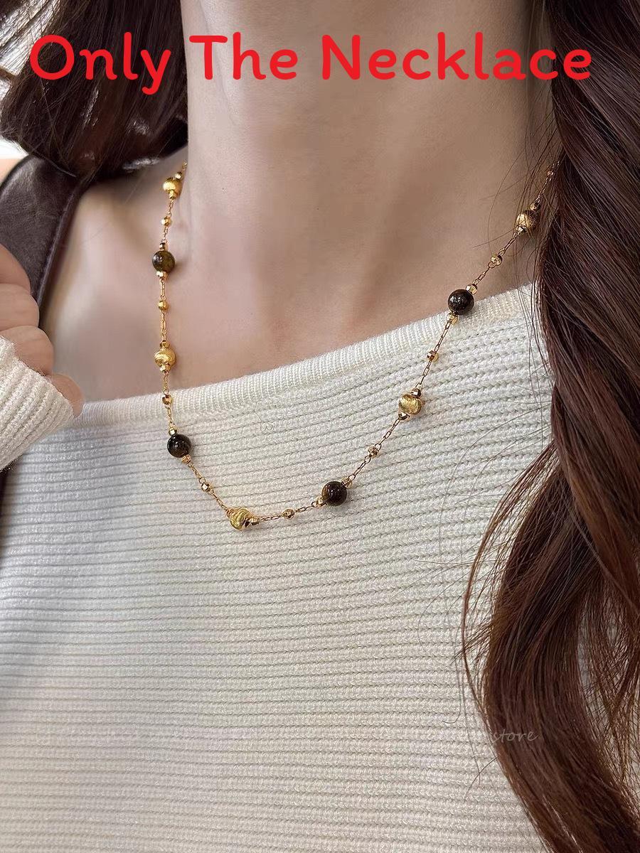 Tigers Eye Layered Chain Necklace With Copper Craftsmanship And Round Bead Style For Winter Fashion Short