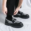 Large size 46 thick sole heightening big head leather shoes men's patent leather glossy casual thick heel loafers hairstylist trendy shoes