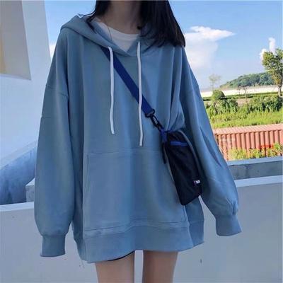 Solid Color Long Sleeved Loose Hooded Sweatshirt for Women