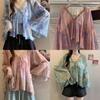 Sommer Chiffonbluse mit 3D-Druck und V-Ausschnitt für Damen
