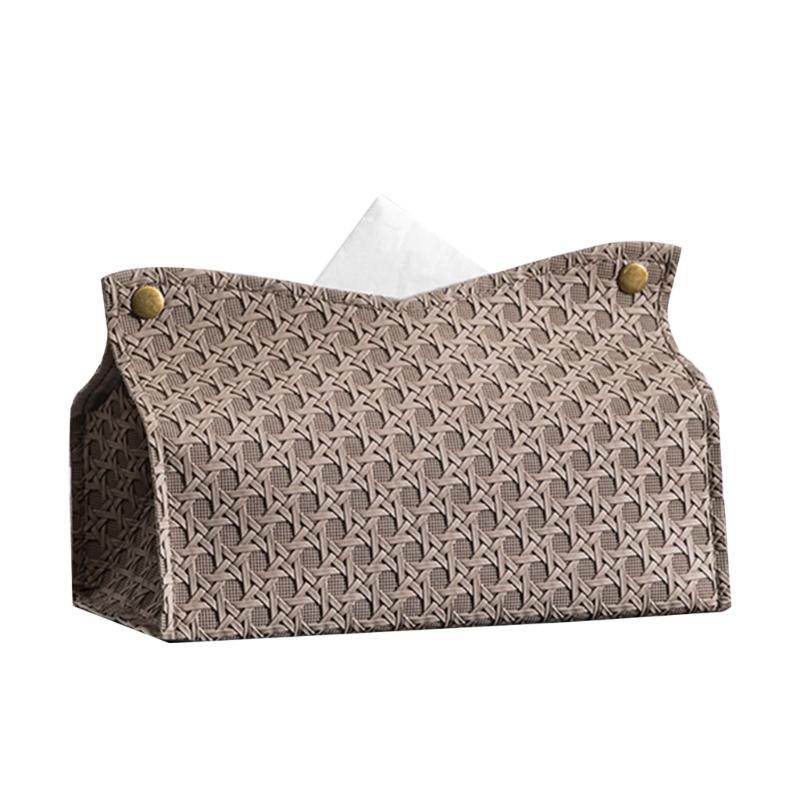 PU Leather Tissue Holder Rectangular Rattan-Tissue Box Cover Facial-Tissue-Case Paper Dispenser for Drop