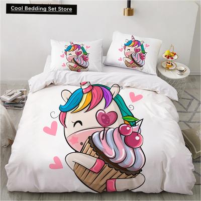 Kinder Kinder Baby Rosa Bettwäscheset Queen King Cartoon Einhorn Weiß Bettbezug Twin Full Bunt 2/3tlg Polyester Bettdeckenbezug