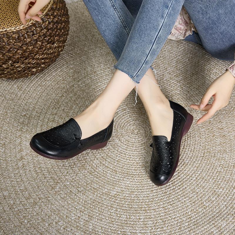 

Женские туфли из коровьей кожи первого слоя, мягкой кожи, с мягкой подошвой, нескользящие, с перфорацией, для женщин среднего и пожилого возраста, летние, удобные, полые, повседневные 41