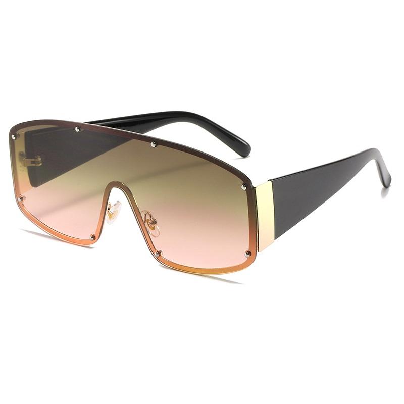 Fashion Oversized Rimless One-Piece Sunglasses Women  Square Brand Designer Rivet Goggle Men Sun Glasses Vintage Shades Uv400