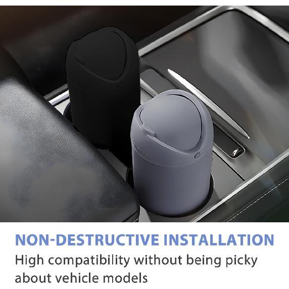 Car Trash Can With Lid, Silicone Leakproof Mini Round Vehicle Garbage Bin For Cup Holder, Portable Automotive Interior Waste Storage & Organizers
