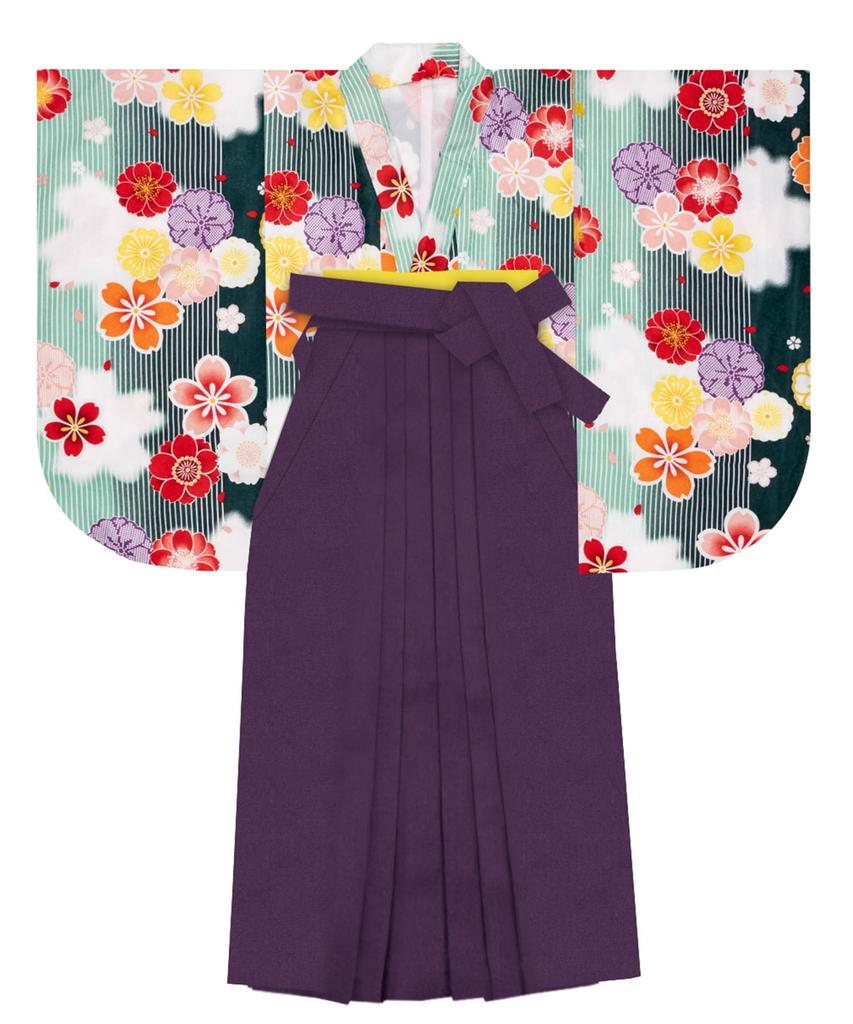 Hakama Graduation Elementary School Graduation Ceremony Elementary School Hakama Hakama Gorgeous Junior String Bottom Green [KYOETSU] Set, Ceremony,