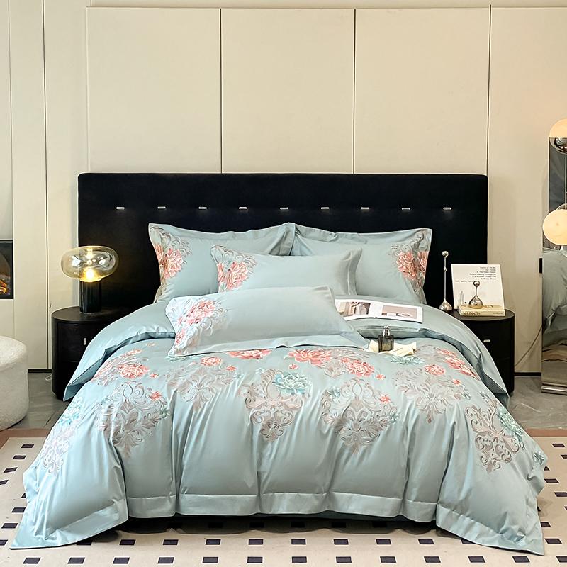 100%Cotton Chic Embroidery Bedding Set Double Queen King 4Pcs Duvet Cover Flat/Fitted Bed Sheet Pillowcases