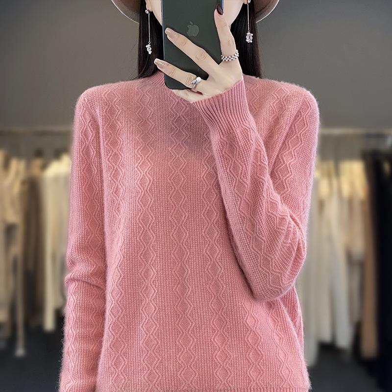 Women's Cashmere Sweater: Round Neck, Solid Color, Long Sleeve, Thickened Knit, Versatile Slim Fit, Autumn/Winter Pullover.
