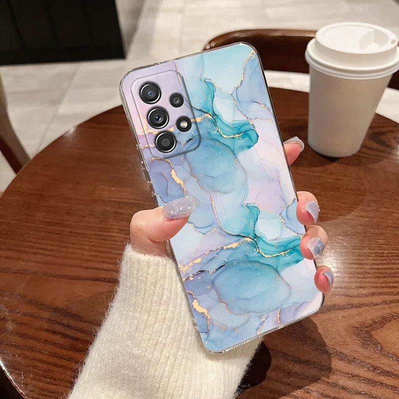 Watercolor Abstract Marble Pattern Clear Phone Case For Samsung Galaxy A56 A57 A37 A55 A54 A36 A35 A26 A16 A17 A07 A52 A34 Cover