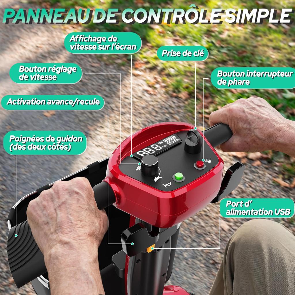 TODIMART X17 Scooter De Mobilité À 4 Roues,Autonomie Longue 30–35 Km,20kg Pliable Et Légère Pour Adultes Et Seniors