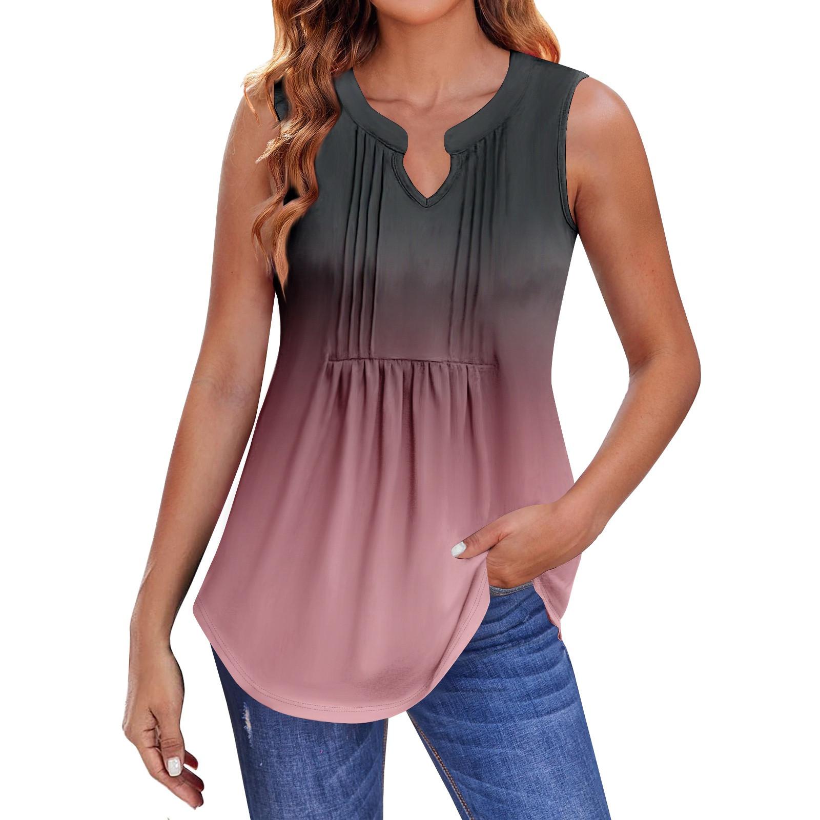 

Женские летние майки с V-образным вырезом и принтом, повседневные майки для женщин, свободные рубашки-туники без рукавов L розовый