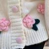 Damen Strickjacken Herbst Übergroß Grobstrick 3D Blume Offene Vorderseite Strickpullover Süße Trendige Strickjacken für Damen