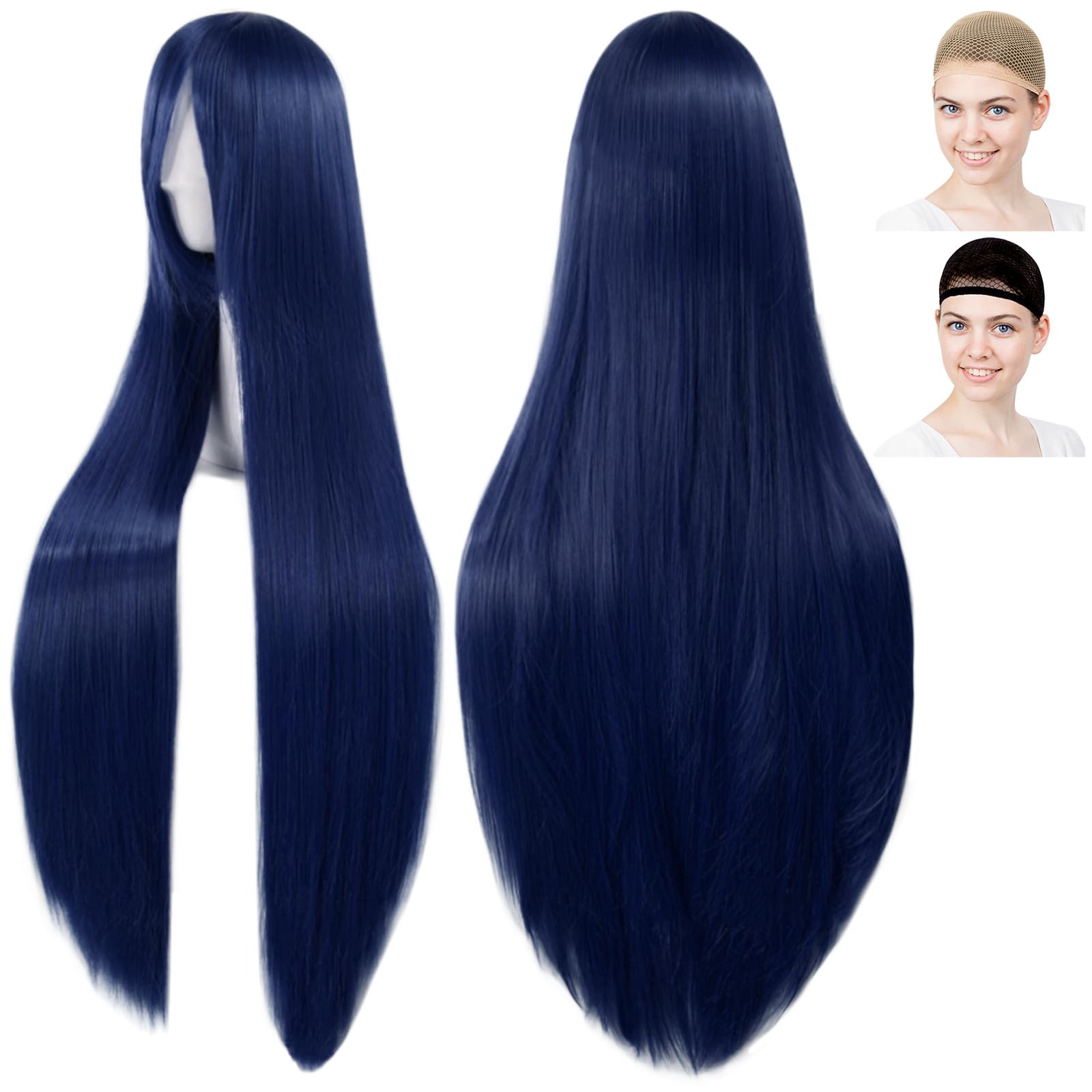 [CaseEden] Cosplay Wig, Full Wig, Heat Resistant, Long, Straight, 100cm, Blue-Black, WIG6160