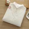 2025 Autumn/Winter Women's Sweet Embroidery Pomegranate Flower Long Sleeve Plus Velvet Full Cotton Warm Shirt