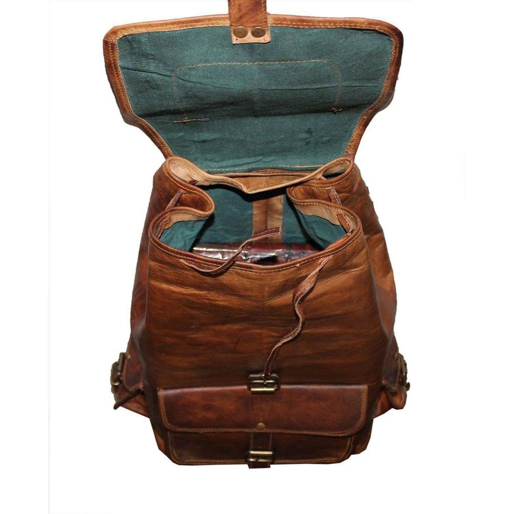 20" New Large Genuine Leather Back Pack Rucksack Travel Bag Men's and Women's.
