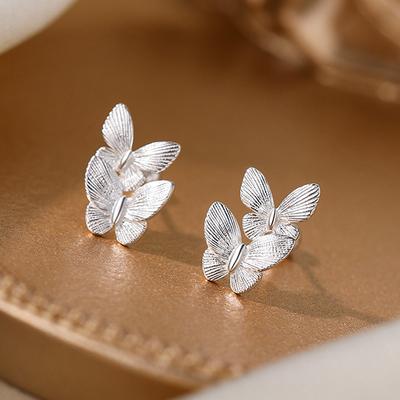 PONYKISS  Sterling Silver Needle Butterfly Stud Earrings for Women Cute Fashion  Piercing Screw Ball Accessories
