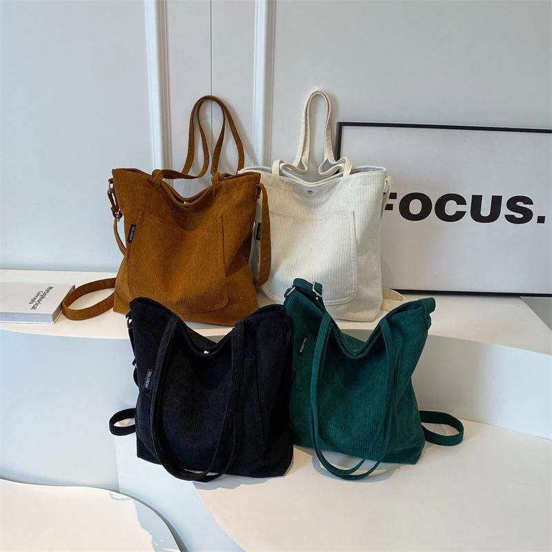 Borsa Tote In Velluto A Coste Donna - Grande Capacità - Tracolla Rinforzata - Tasche Interne - Per Spiaggia, Scuola, Lavoro - Large