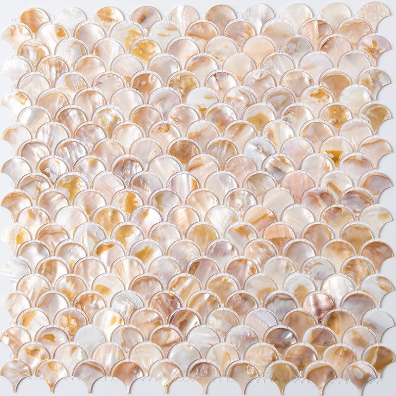 

1 Pcs Fish Scale Fan Dyed Shell Mosaic Tile Art Wall Sticker For DIY Showroom Bathroom Porch Living Room Background Decor 1 Pcs