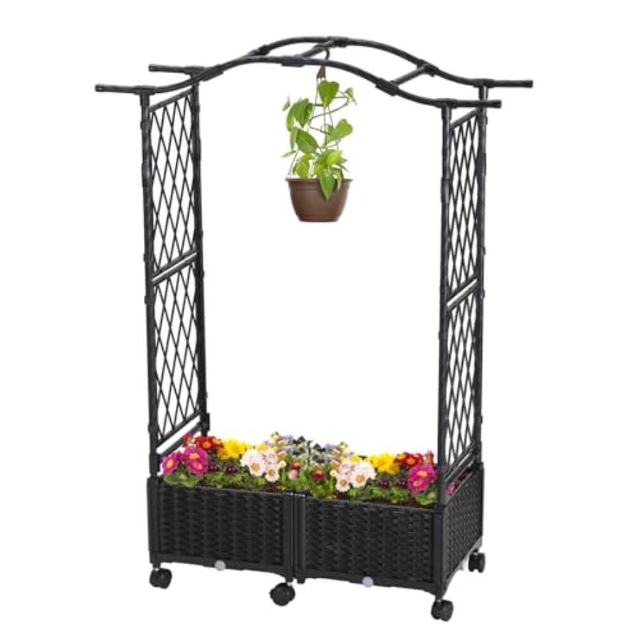 

4.6ft Self-Watering Planter with Trellis and Wheels for Outdoor Indoor Patio Balcony Tomato Flower Vegetable Herb Garden Plasti United States
