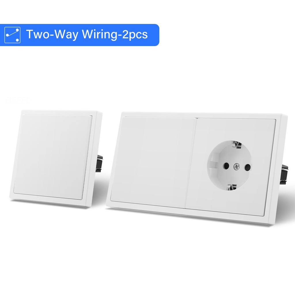 BSEED 1/2Gang Wall Light Switches 2Way Control For Stairs Bedroom With EU Standard Power Socket USB Type-c Plastic Frames 2Pack
