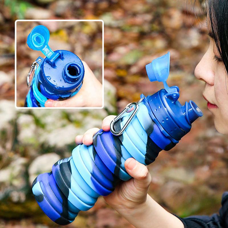 Faltbare Wasserflaschen aus Silikon für Outdoor-Sport, Radfahren, Camping, Wandern, Wasserflasche mit Karabiner, faltbare Wasserflasche, Becher, Reisewasserflasche